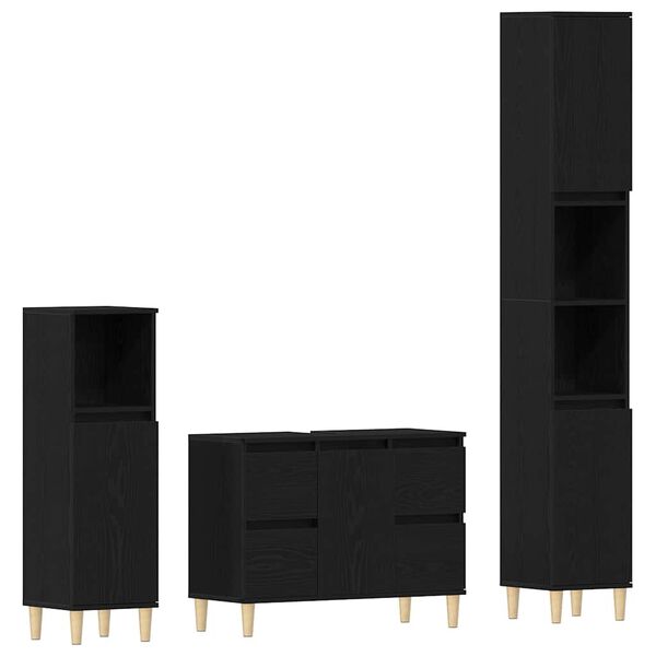 vidaXL Juego de muebles de ba&ntilde;o Montaje en la pared 3 pcs Roble Negro