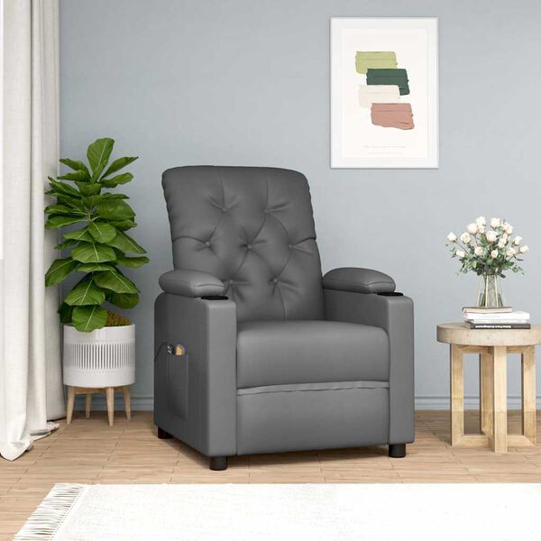 vidaXL Sill&oacute;n de masaje elevable cuero sint&eacute;tico gris