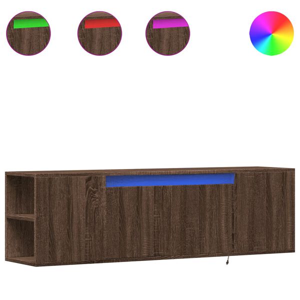 vidaXL Mueble de TV de pared con luces LED marr&oacute;n roble 135x31x39,5 cm