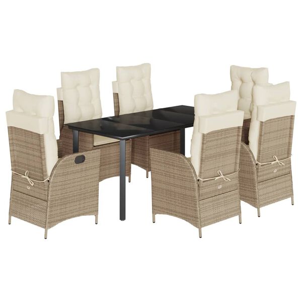 vidaXL Set comedor de jard&iacute;n 7 pzas con cojines rat&aacute;n sint&eacute;tico beige