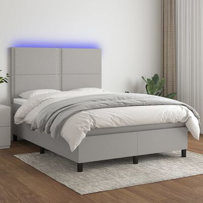 vidaXL Cama box spring colchón y luces LED tela gris claro 140x200 cm