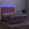 vidaXL Cama box spring colch&oacute;n y LED terciopelo rosa 140x190 cm