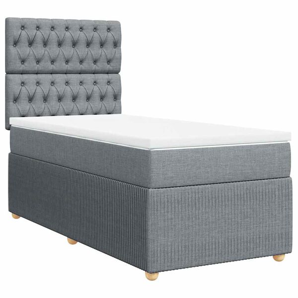 vidaXL Cama box spring con colch&oacute;n tela gris claro 90x190 cm