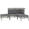 vidaXL Set de muebles de jard&iacute;n 4 pzas y cojines rat&aacute;n sint&eacute;tico gris