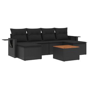 vidaXL Set de comedor de jard&iacute;n 7 pzas y cojines rat&aacute;n sint&eacute;tico negro