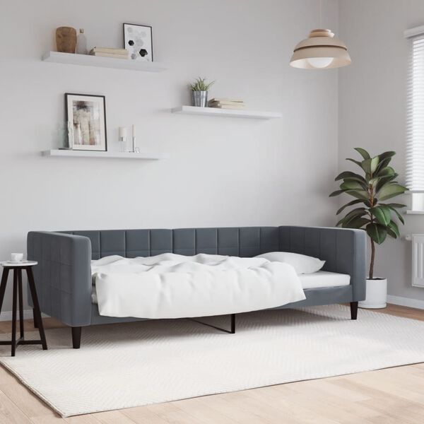 vidaXL Sof&aacute; cama sin colch&oacute;n terciopelo gris oscuro 90x200 cm