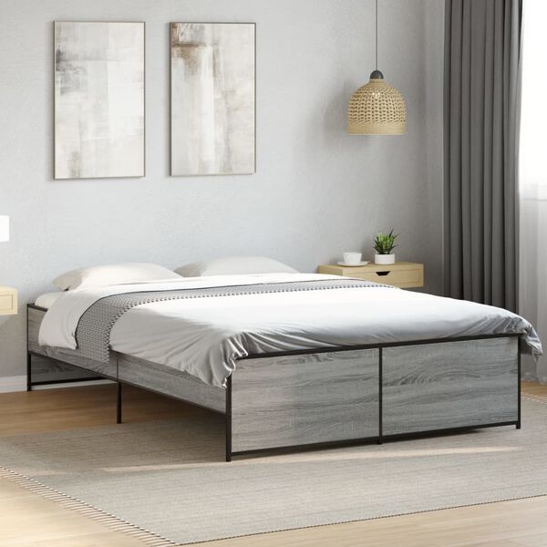 vidaXL Estructura cama madera ingenier&iacute;a metal gris Sonoma 120x200 cm