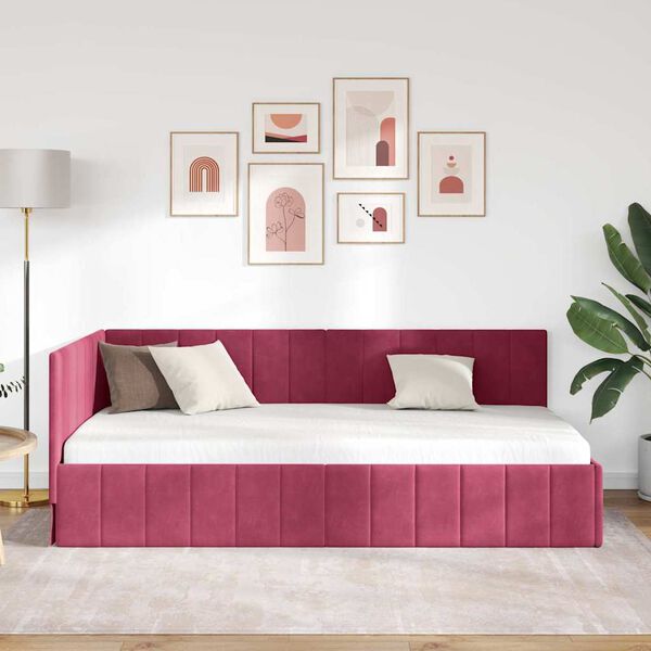 vidaXL Estructura de cama en esquina Rojo vino 90 cm x 190 cm
