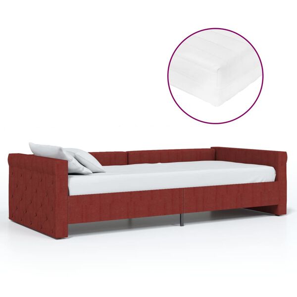 vidaXL Sof&aacute; cama con colch&oacute;n USB de tela rojo vino tinto 90x200 cm