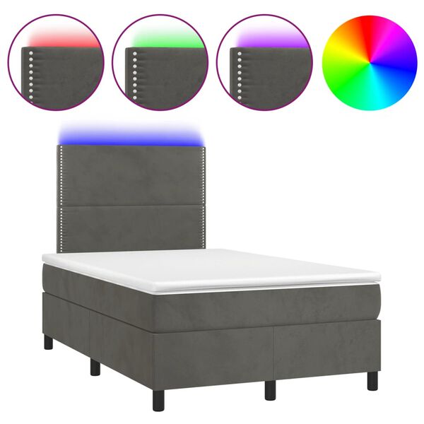 vidaXL Cama box spring colch&oacute;n y LED terciopelo gris oscuro 120x190 cm