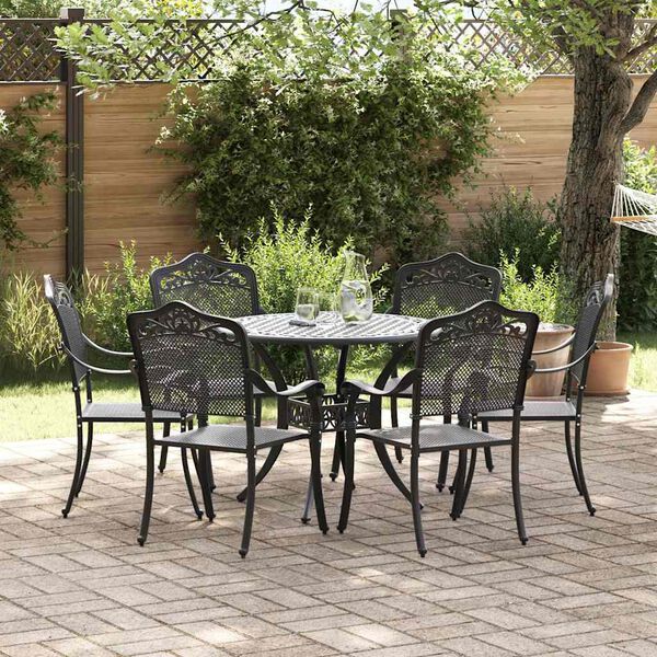 vidaXL Conjunto de Comedor de Jard&iacute;n 7 pcs Negro 90 x 90 x 75 cm