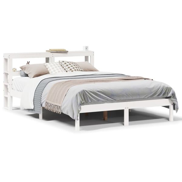 vidaXL Estructura de cama sin colch&oacute;n madera de pino blanco 135x190 cm