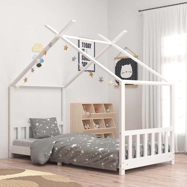 vidaXL Estructura de cama infantil madera maciza pino blanco 90x200 cm