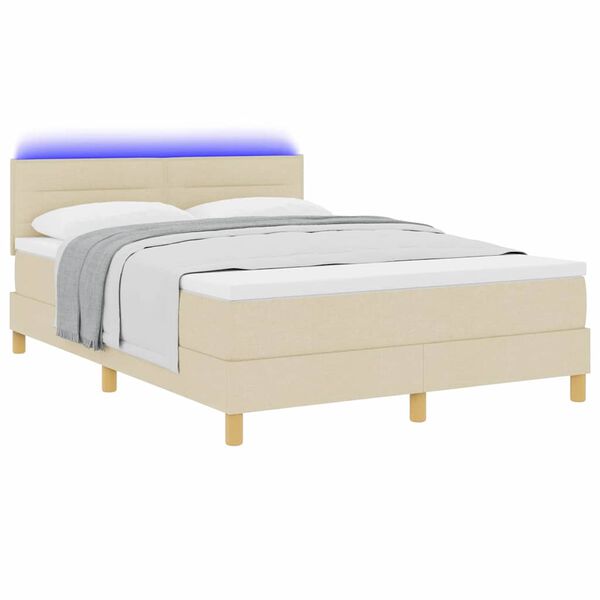 vidaXL Cama Box Spring LED con tiras LED Crema 140 x 190 cm tela