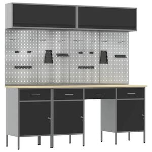 vidaXL Conjunto de armarios de trabajo con caj&oacute;n Manual 10 uds. Negro