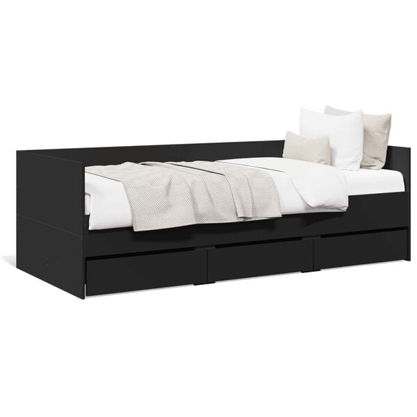 vidaXL Sof&aacute; cama con cajones sin colch&oacute;n negro 75x190 cm