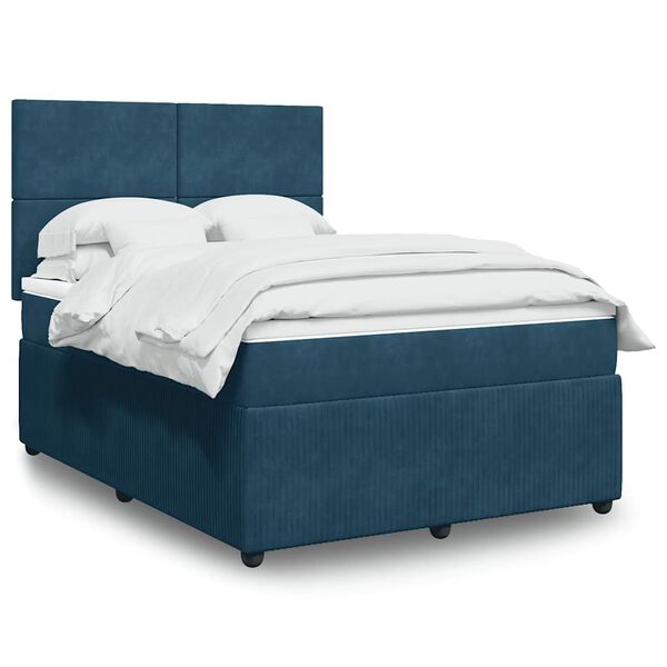 vidaXL Cama box spring con colch&oacute;n terciopelo azul oscuro 140x190 cm