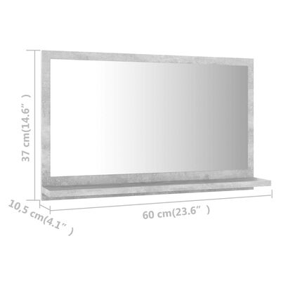 vidaXL Espejo de baño madera contrachapada gris hormigón 60x10,5x37 cm