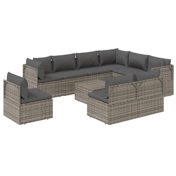 vidaXL Set de muebles de jard&iacute;n 10 pzas y cojines rat&aacute;n sint&eacute;tico gris