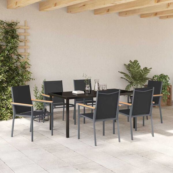 vidaXL Conjunto de Comedor de Jard&iacute;n 7 pcs Negro