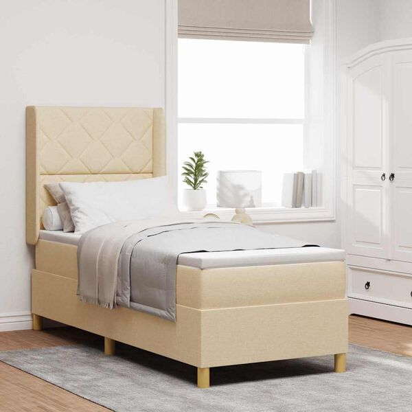 vidaXL Cama tipo Box Spring con colch&oacute;n Crema 140 x 200 cm tela