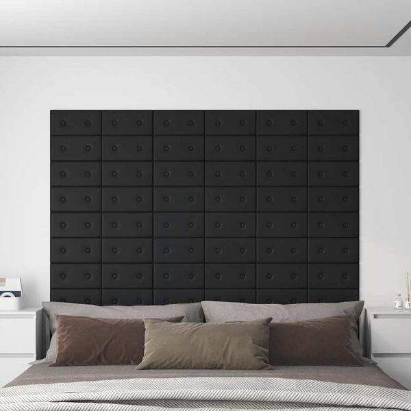 vidaXL Paneles de pared 12 uds cuero sint&eacute;tico negro 30x15 cm 0,54 m&sup2;
