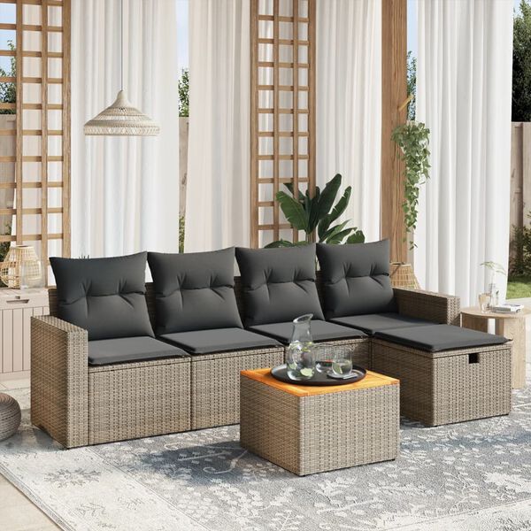 vidaXL Set de muebles de jardín 6 pzas y cojines ratán sintético gris