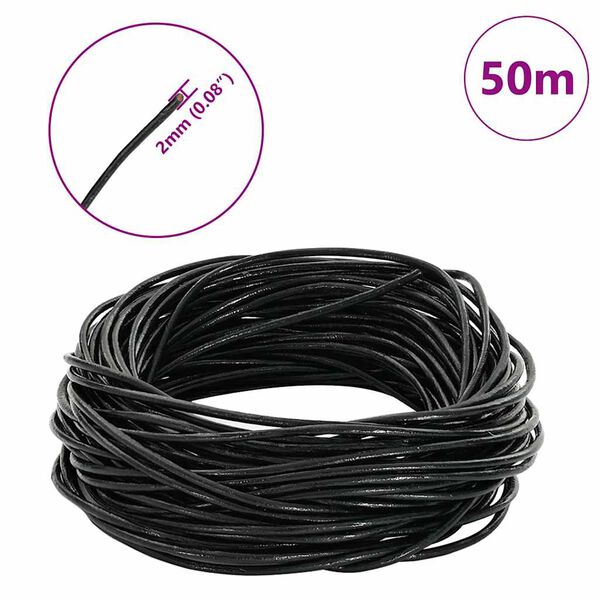 vidaXL Cordón de cuero Negro Ø2 mm x 50 m Cuero