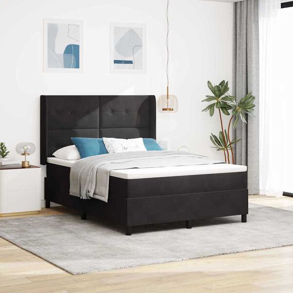 vidaXL Cama tipo Box Spring con colch&oacute;n Negro 140 x 190 cm Terciopelo