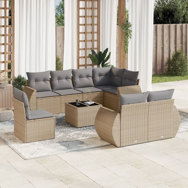vidaXL Set de sofás de jardín 9 pzas con cojines ratán sintético beige