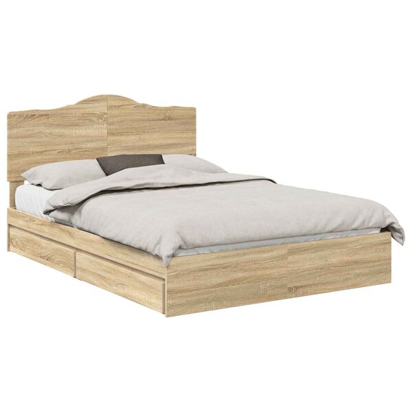 vidaXL Cama con almacenamiento con cabecera Roble Sonoma 140 x 200 cm