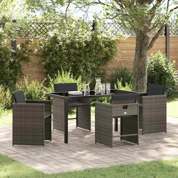 vidaXL Conjunto de Comedor de Jard&iacute;n 5 pcs Gris rat&aacute;n sint&eacute;tico