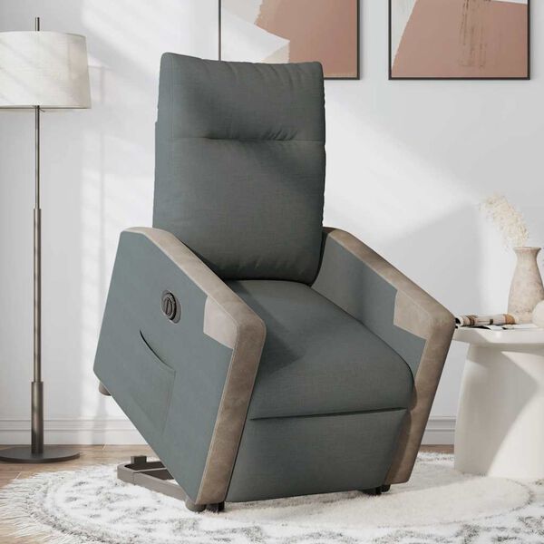 vidaXL Sill&oacute;n el&eacute;ctrico reclinable elevable de tela gris oscuro
