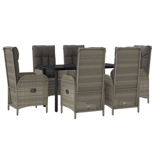 vidaXL Set comedor jardín 7 pzas y cojines ratán sintético negro gris