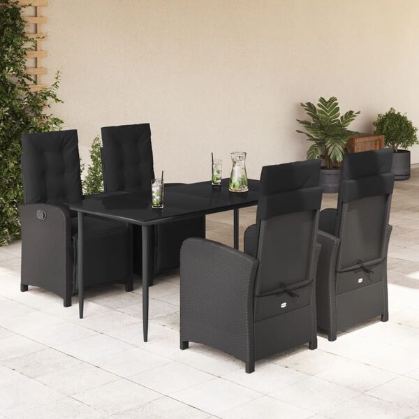 vidaXL Set de muebles jard&iacute;n 5 pzas con cojines rat&aacute;n sint&eacute;tico negro