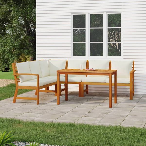 vidaXL Juego comedor jardín y cojines 5 piezas madera maciza de acacia