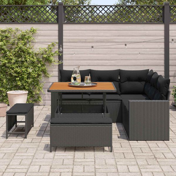 vidaXL Conjunto de sof&aacute;s de jard&iacute;n 9 pcs Negro rat&aacute;n sint&eacute;tico