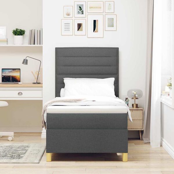 vidaXL Cama tipo Box Spring con colch&oacute;n Gris oscuro 100 x 200 cm tela