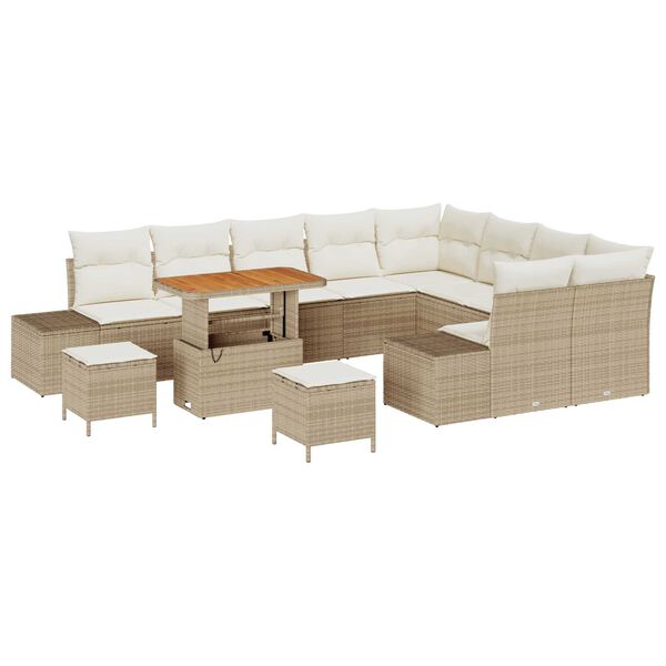 vidaXL Conjunto de sof&aacute;s de jard&iacute;n 12 pcs Beige rat&aacute;n sint&eacute;tico