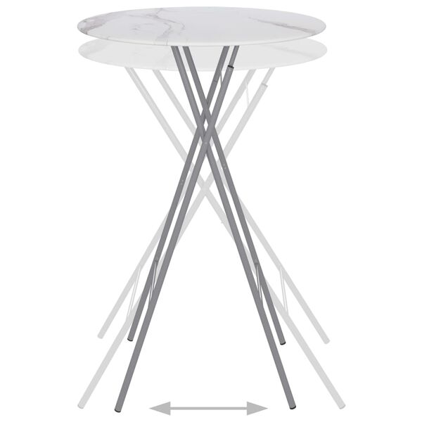 vidaXL Mesa alta de bar plegable &Oslash;80 cm cristal blanco textura m&aacute;rmol