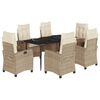 vidaXL Set comedor de jard&iacute;n 7 pzas con cojines rat&aacute;n sint&eacute;tico beige