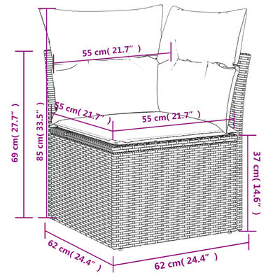 vidaXL Set de sofás de jardín 10 pzas con cojines ratán sintético gris