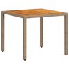 vidaXL Mesa de jard&iacute;n de rat&aacute;n PE y madera acacia beige 90x90x75 cm