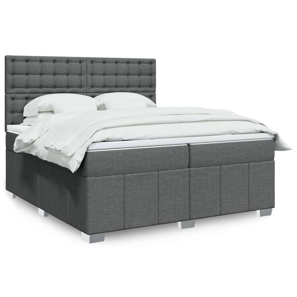 vidaXL Cama box spring con colch&oacute;n tela gris oscuro 200x200 cm