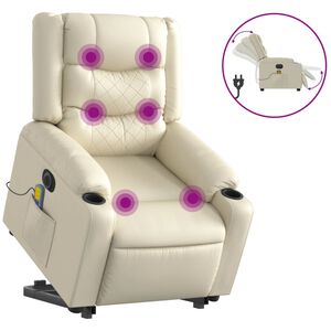 vidaXL Sill&oacute;n de masaje elevable el&eacute;ctrico cuero sint&eacute;tico crema