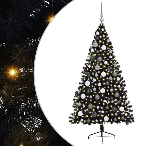 vidaXL &Aacute;rbol de Navidad Artificial Preiluminado Negro 180 cm PVC
