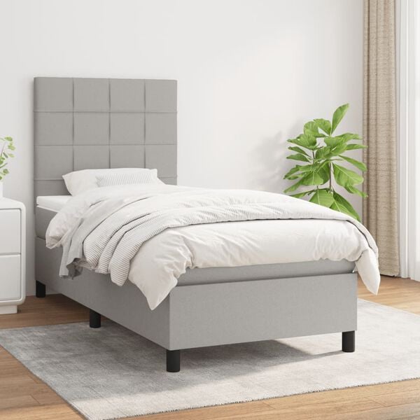 vidaXL Cama box spring con colch&oacute;n tela gris claro 90x190 cm
