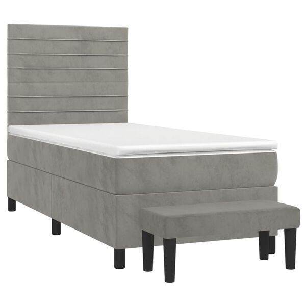 vidaXL Cama box spring con colch&oacute;n terciopelo gris claro 90x190 cm