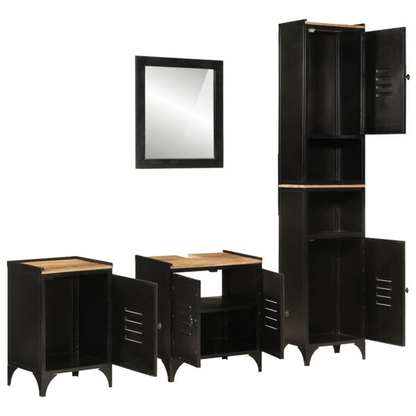 vidaXL Conjunto de muebles de ba&ntilde;o 4 pzas madera maciza mango y hierro