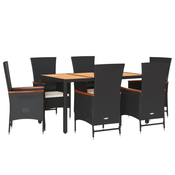 vidaXL Set de comedor de jard&iacute;n 7 pzas y cojines rat&aacute;n sint&eacute;tico negro
